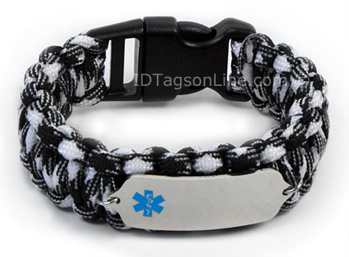 Zebra Paracord Medical ID Bracelet with Blue Medical Emblem. - Click Image to Close